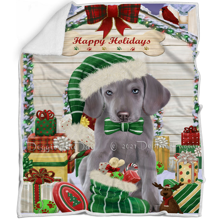 Happy Holidays Christmas Weimaraner Dog House with Presents Blanket BLNKT80517