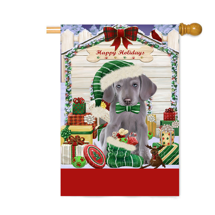 Personalized Happy Holidays Christmas Weimaraner Dog House with Presents Custom House Flag FLG-DOTD-A59446