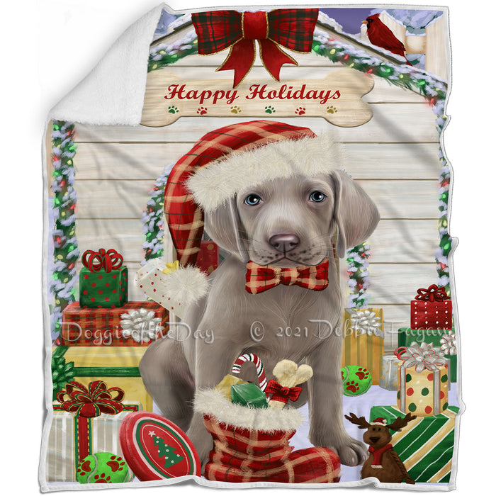 Happy Holidays Christmas Weimaraner Dog House with Presents Blanket BLNKT80526