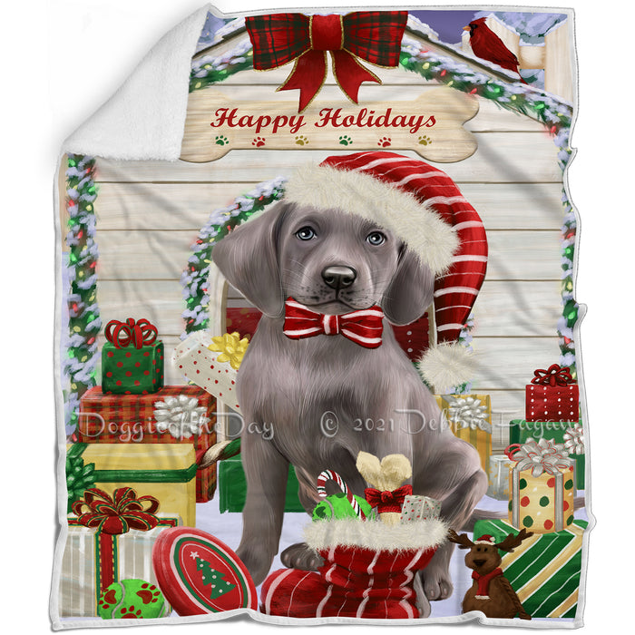 Happy Holidays Christmas Weimaraner Dog House with Presents Blanket BLNKT80535