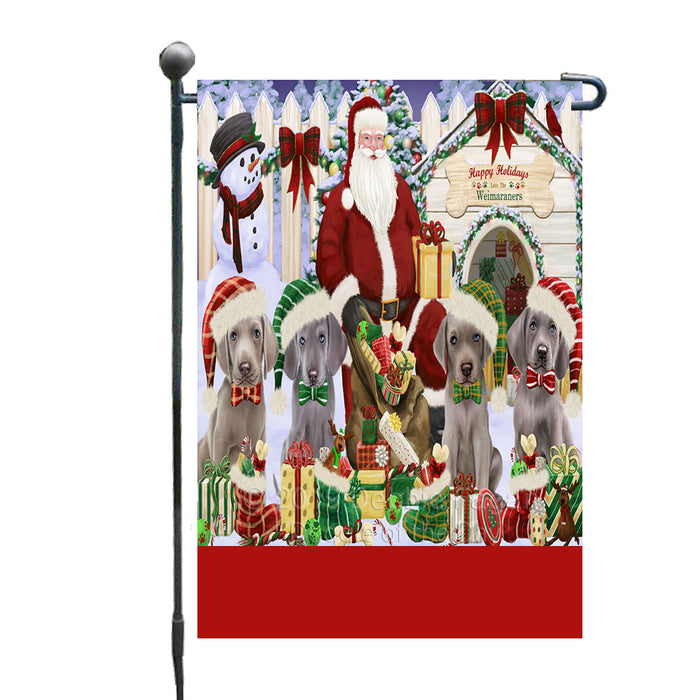 Personalized Happy Holidays Christmas Weimaraner Dogs House Gathering Custom Garden Flags GFLG-DOTD-A58566