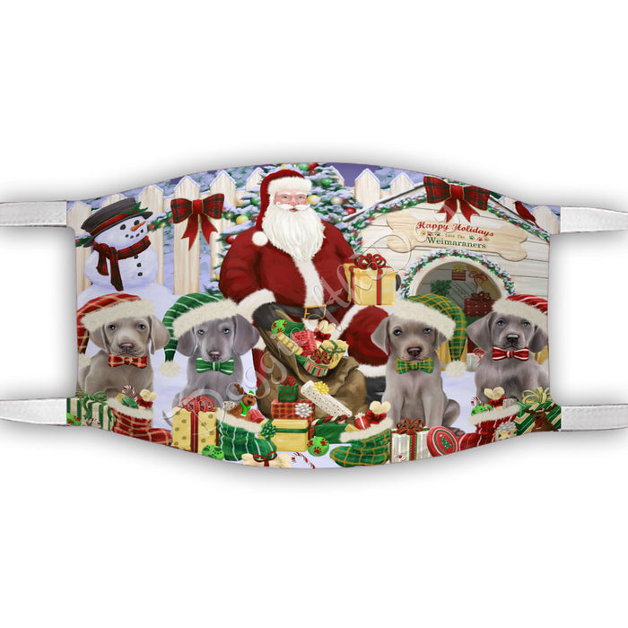 Happy Holidays Christmas Weimaraner Dogs House Gathering Face Mask FM48293