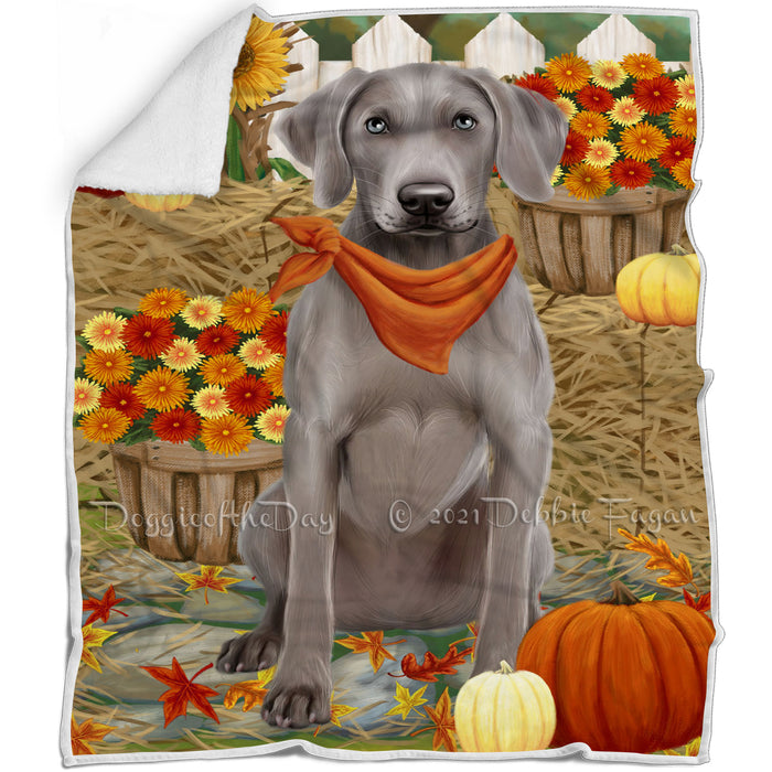 Fall Autumn Greeting Weimaraner Dog with Pumpkins Blanket BLNKT74055