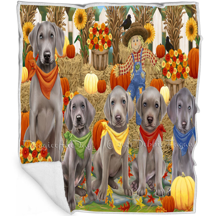 Fall Festive Gathering Weimaraners Dog with Pumpkins Blanket BLNKT73380