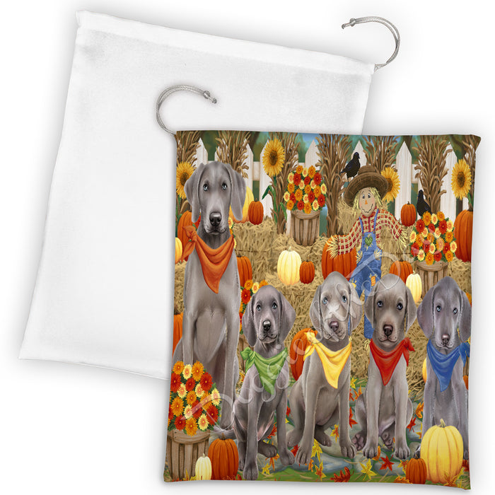 Fall Festive Harvest Time Gathering Weimaraner Dogs Drawstring Laundry or Gift Bag LGB48449