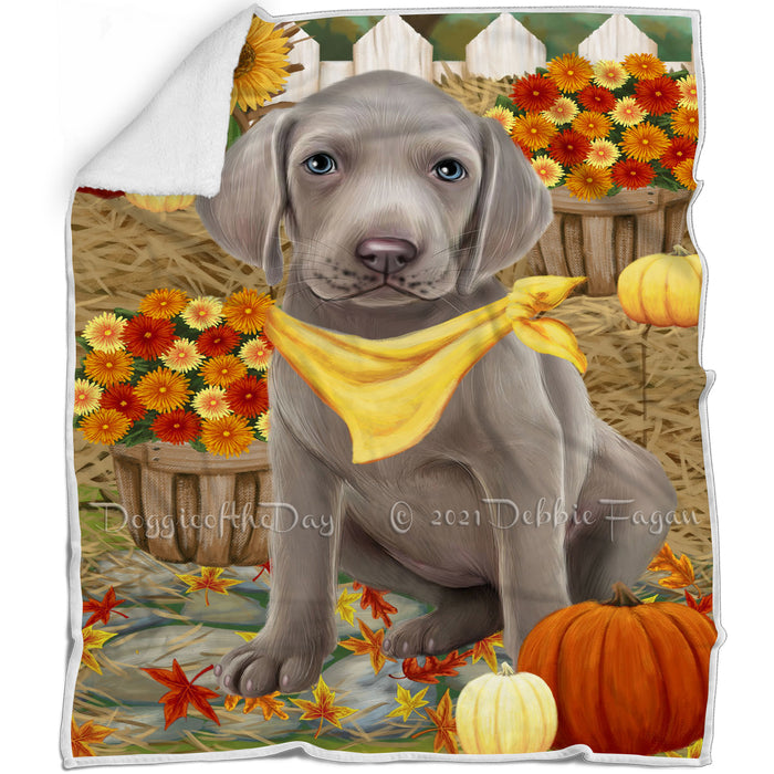 Fall Autumn Greeting Weimaraner Dog with Pumpkins Blanket BLNKT74064