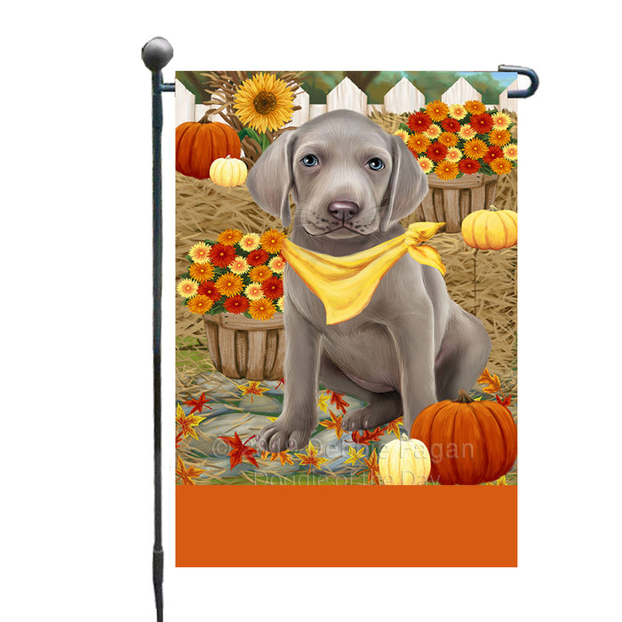 Personalized Fall Autumn Greeting Weimaraner Dog with Pumpkins Custom Garden Flags GFLG-DOTD-A62094