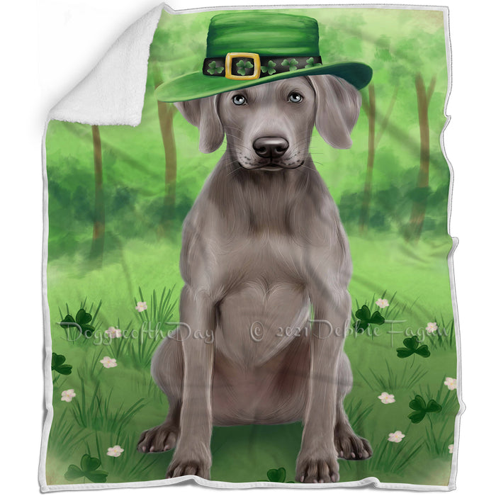 St. Patricks Day Irish Portrait Weimaraner Dog Blanket BLNKT59313