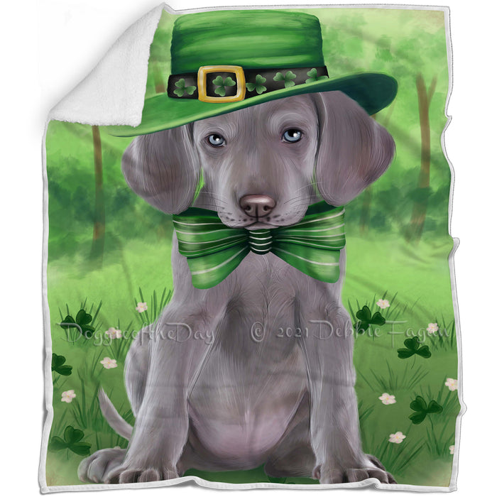 St. Patricks Day Irish Portrait Weimaraner Dog Blanket BLNKT59331