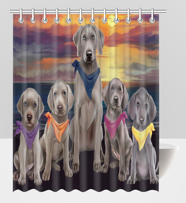 Family Sunset Portrait Weimaraner Dogs Shower Curtain
