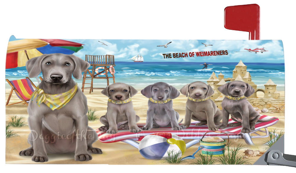 Pet Friendly Beach Weimaraner Dogs Magnetic Mailbox Cover Both Sides Pet Theme Printed Decorative Letter Box Wrap Case Postbox Thick Magnetic Vinyl Material