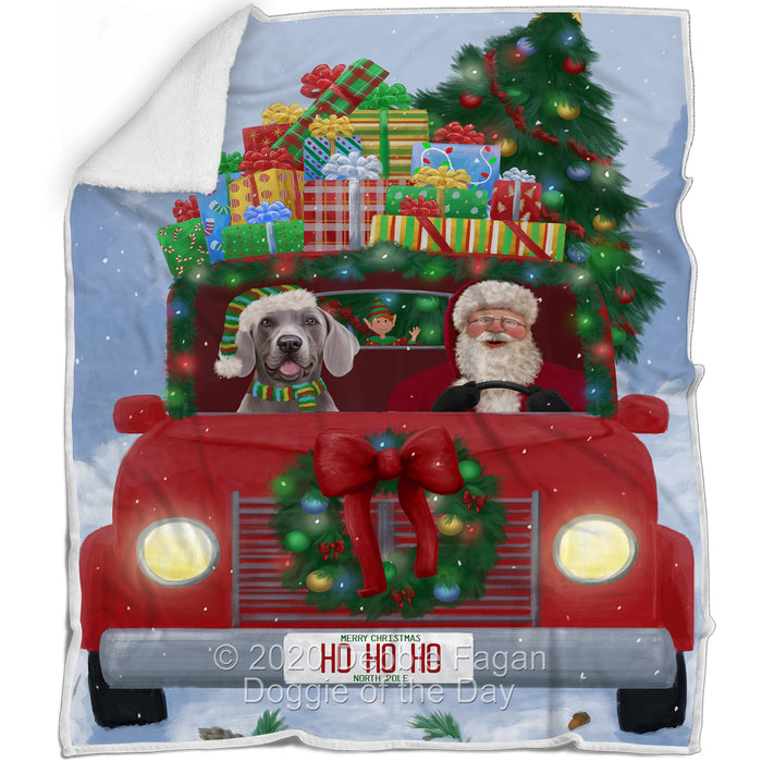 Christmas Honk Honk Red Truck Here Comes with Santa and Weimaraner Dog Blanket BLNKT141113