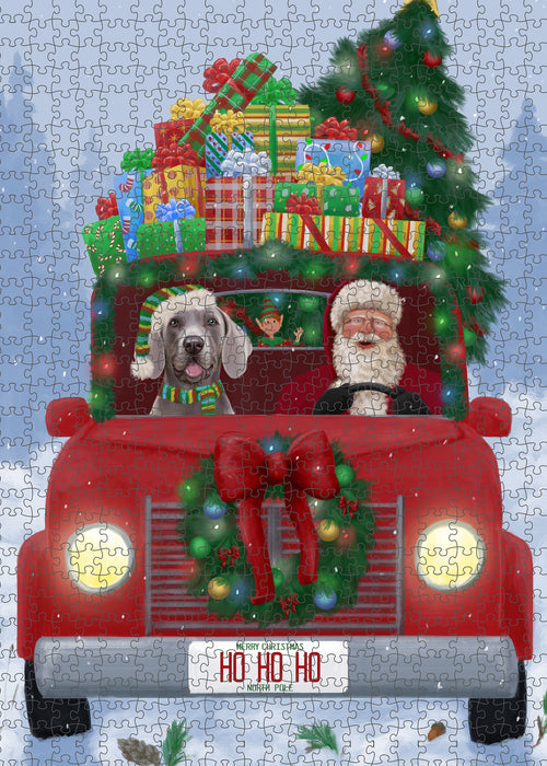 Christmas Honk Honk Red Truck Here Comes with Santa and Weimaraner Dog Puzzle with Photo Tin PUZL100224