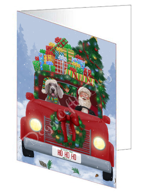 Christmas Honk Honk Red Truck Here Comes with Santa and Weimaraner Dog Handmade Artwork Assorted Pets Greeting Cards and Note Cards with Envelopes for All Occasions and Holiday Seasons GCD75713