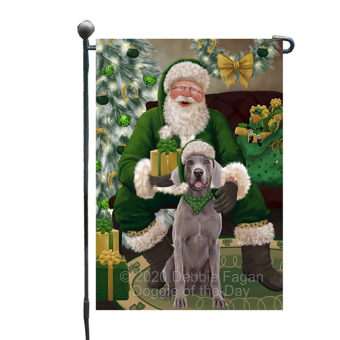 Christmas Irish Santa with Gift and Weimaraner Dog Garden Flag GFLG66695