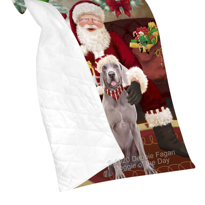 Santa's Christmas Surprise Weimaraner Dog Quilt Bed Coverlet Bedspread - Pets Comforter Unique One-side Animal Printing - Soft Lightweight Durable Washable Polyester Quilt