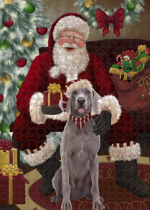 Santa's Christmas Surprise Weimaraner Dog Puzzle with Photo Tin PUZL101008