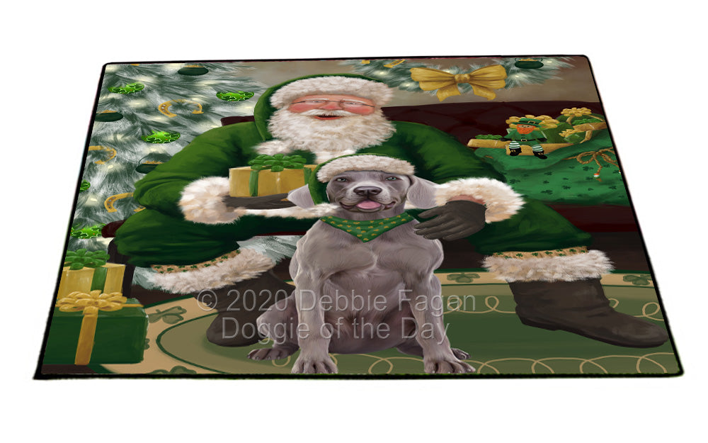 Christmas Irish Santa with Gift and Weimaraner Dog Indoor/Outdoor Welcome Floormat - Premium Quality Washable Anti-Slip Doormat Rug FLMS57310