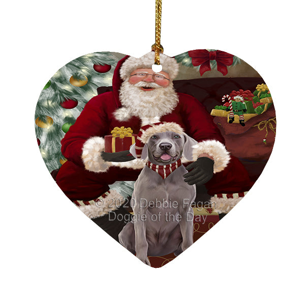 Santa's Christmas Surprise Weimaraner Dog Heart Christmas Ornament RFPOR58419