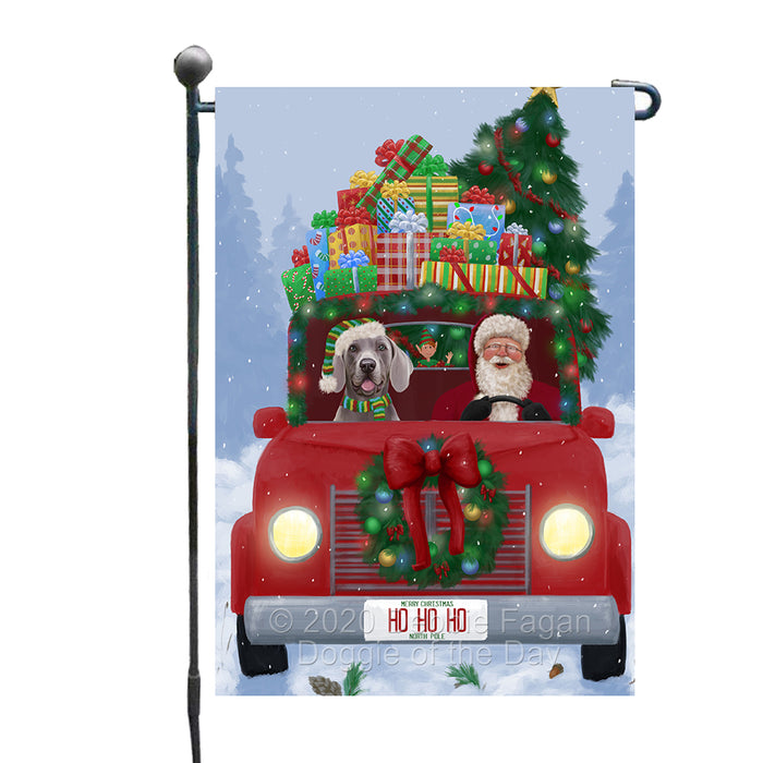 Christmas Honk Honk Red Truck Here Comes with Santa and Weimaraner Dog Garden Flag GFLG66597