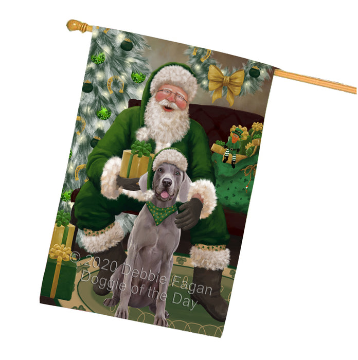 Christmas Irish Santa with Gift and Weimaraner Dog House Flag FLG66751