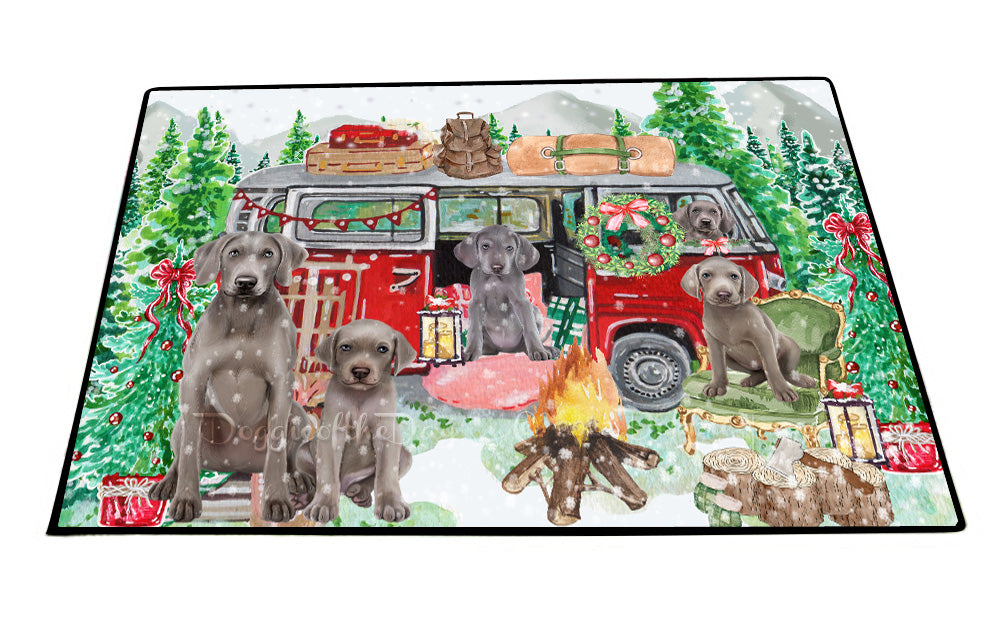 Christmas Time Camping with Weimaraner Dogs Floor Mat- Anti-Slip Pet Door Mat Indoor Outdoor Front Rug Mats for Home Outside Entrance Pets Portrait Unique Rug Washable Premium Quality Mat