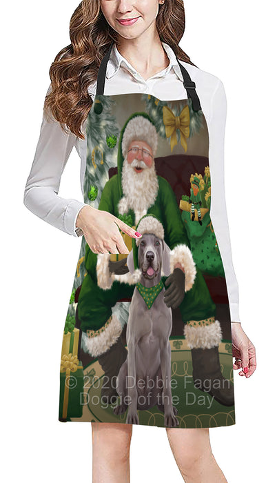 Christmas Irish Santa with Gift and Weimaraner Dog Apron Apron-48355