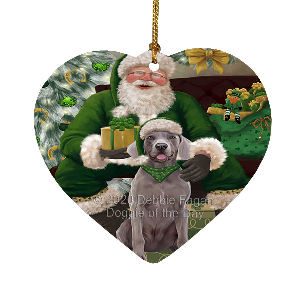 Christmas Irish Santa with Gift and Weimaraner Dog Heart Christmas Ornament RFPOR58321