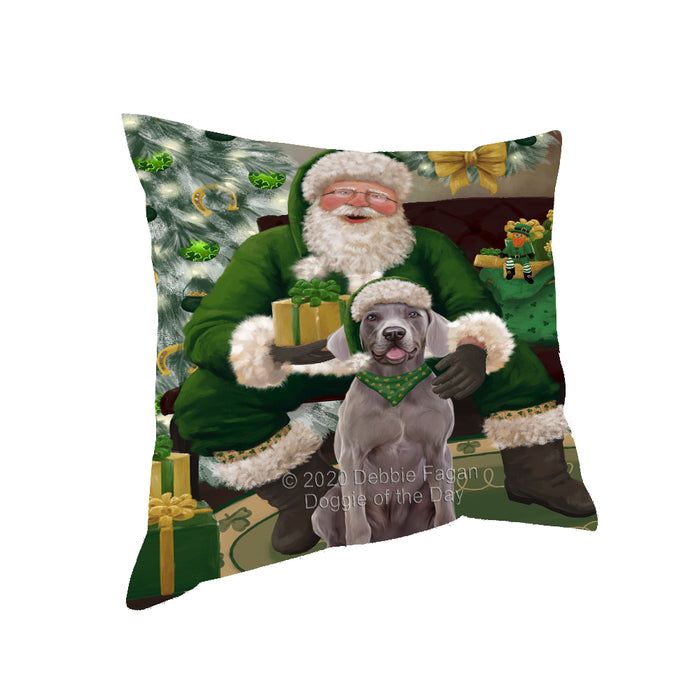 Christmas Irish Santa with Gift and Weimaraner Dog Pillow PIL87000