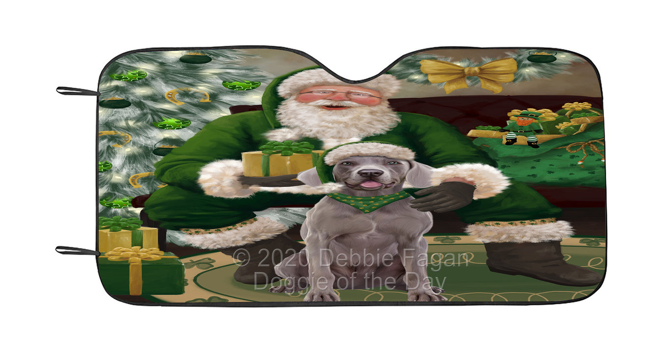 Christmas Irish Santa with Gift and Weimaraner Dog Car Sun Shade Cover Curtain