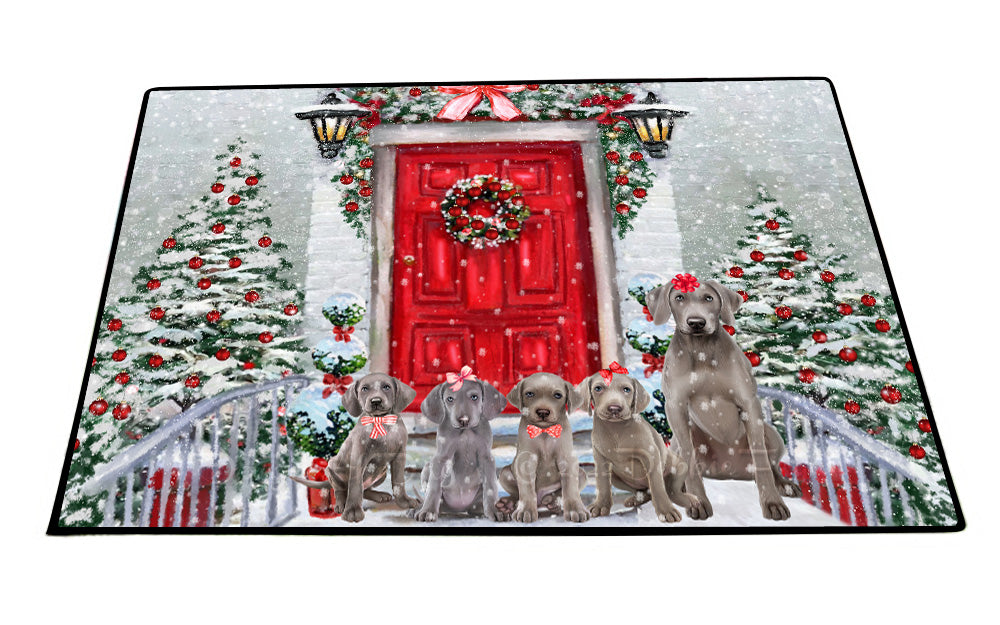 Christmas Holiday Welcome Weimaraner Dogs Floor Mat- Anti-Slip Pet Door Mat Indoor Outdoor Front Rug Mats for Home Outside Entrance Pets Portrait Unique Rug Washable Premium Quality Mat
