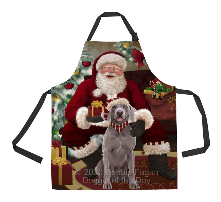 Santa's Christmas Surprise Weimaraner Dog Apron - Adjustable Long Neck Bib for Adults - Waterproof Polyester Fabric With 2 Pockets - Chef Apron for Cooking, Dish Washing, Gardening, and Pet Grooming