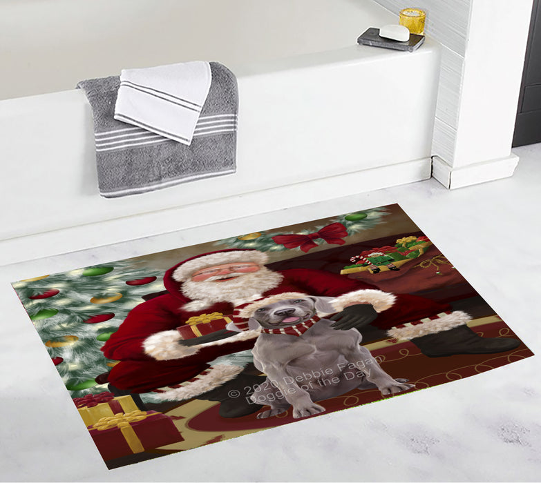 Santa's Christmas Surprise Weimaraner Dog Bathroom Rugs with Non Slip Soft Bath Mat for Tub BRUG55642