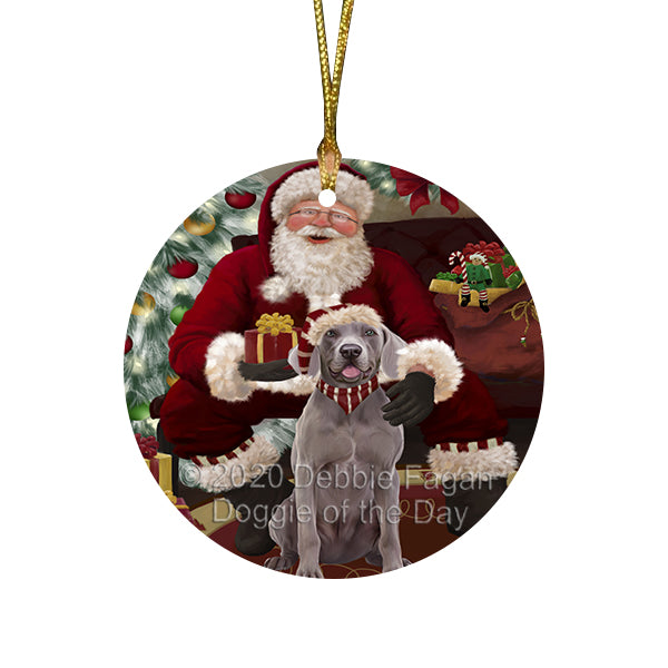 Santa's Christmas Surprise Weimaraner Dog Round Flat Christmas Ornament RFPOR58077