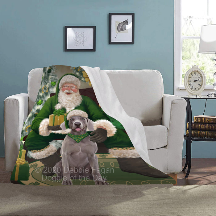 Christmas Irish Santa with Gift and Weimaraner Dog Blanket BLNKT141603
