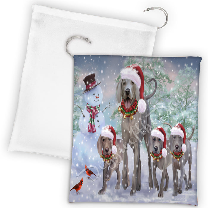 Christmas Running Fammily Weimaraner Dogs Drawstring Laundry or Gift Bag LGB48258