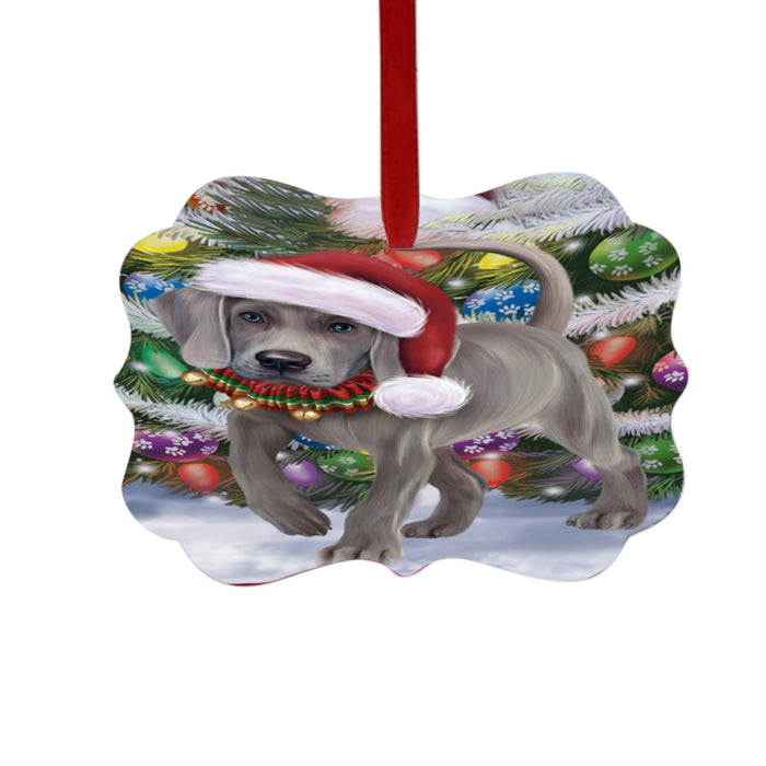 Trotting in the Snow Weimaraner Dog Double-Sided Photo Benelux Christmas Ornament LOR49468