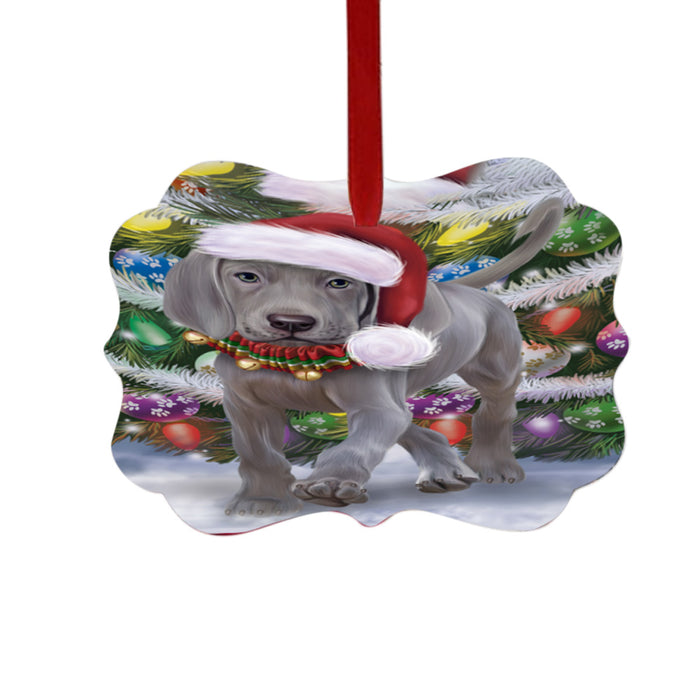 Trotting in the Snow Weimaraner Dog Double-Sided Photo Benelux Christmas Ornament LOR49469