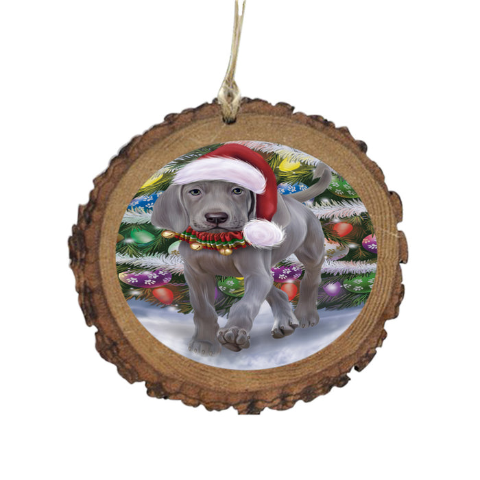 Trotting in the Snow Weimaraner Dog Wooden Christmas Ornament WOR49469
