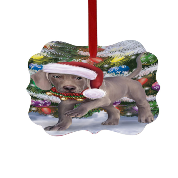 Trotting in the Snow Weimaraner Dog Double-Sided Photo Benelux Christmas Ornament LOR49470