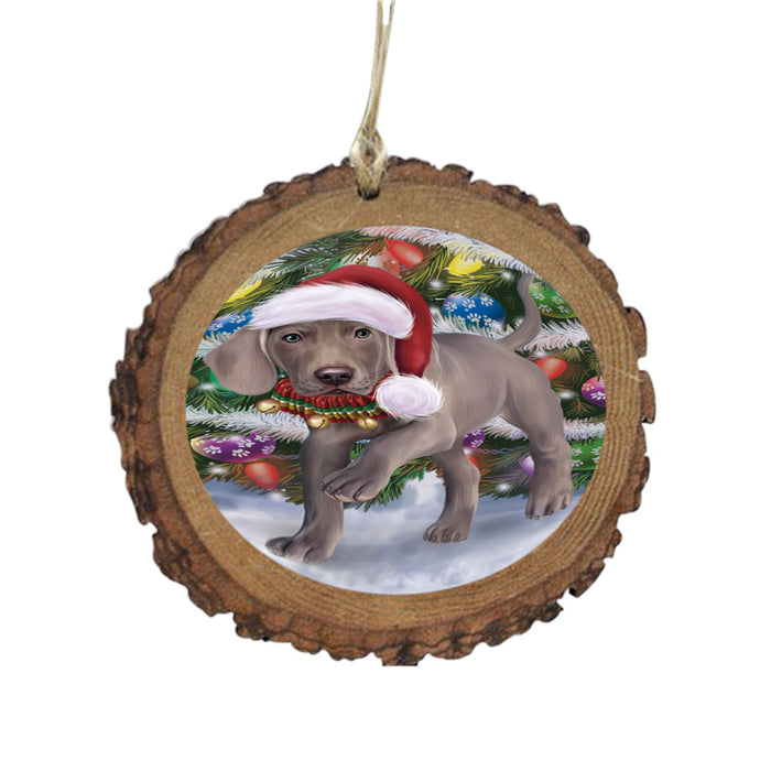 Trotting in the Snow Weimaraner Dog Wooden Christmas Ornament WOR49470