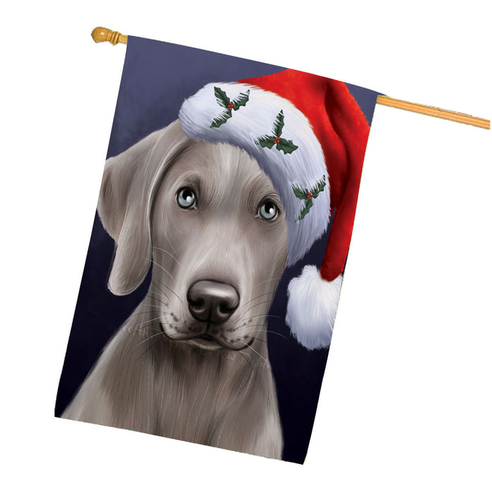 Christmas Santa Hat Weimaraner Dog House Flag Outdoor Decorative Double Sided Pet Portrait Weather Resistant Premium Quality Animal Printed Home Decorative Flags 100% Polyester