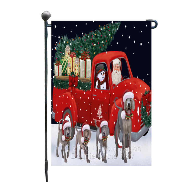 Christmas Express Delivery Red Truck Running Weimaraner Dogs Garden Flag GFLG66503