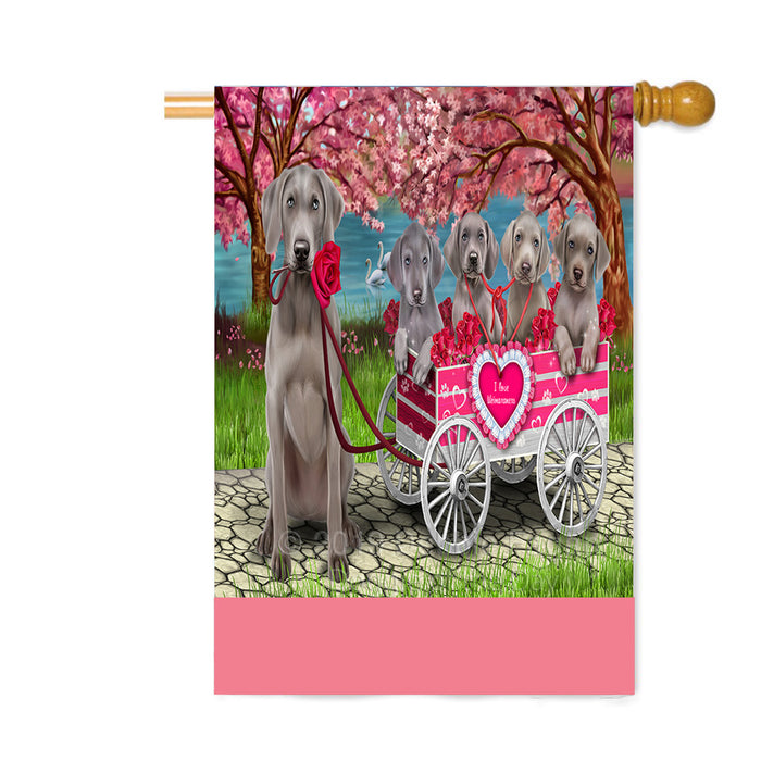Personalized I Love Weimaraner Dogs in a Cart Custom House Flag FLG-DOTD-A62255