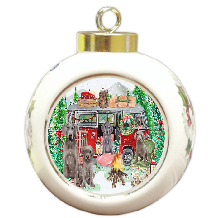 Christmas Time Camping with Weimaraner Dogs Round Ball Christmas Ornament Pet Decorative Hanging Ornaments for Christmas X-mas Tree Decorations - 3" Round Ceramic Ornament