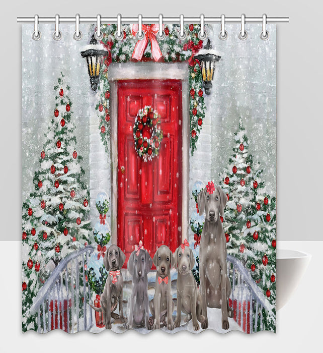 Christmas Holiday Welcome Weimaraner Dogs Shower Curtain Pet Painting Bathtub Curtain Waterproof Polyester One-Side Printing Decor Bath Tub Curtain for Bathroom with Hooks