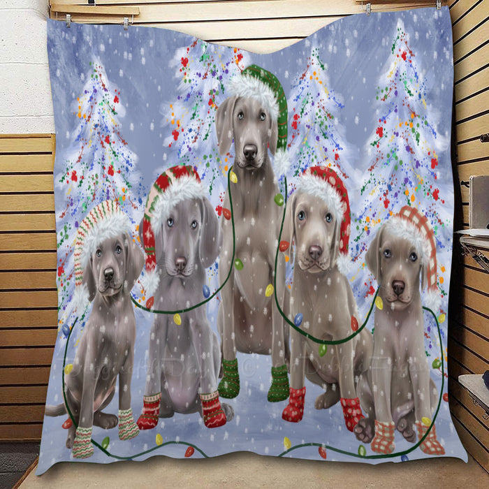 Christmas Lights and Weimaraner Dogs  Quilt Bed Coverlet Bedspread - Pets Comforter Unique One-side Animal Printing - Soft Lightweight Durable Washable Polyester Quilt