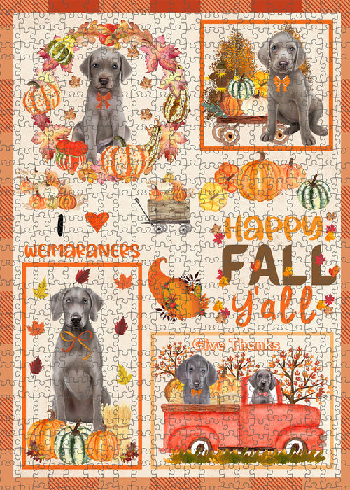 Happy Fall Y'all Pumpkin Weimaraner Dogs Portrait Jigsaw Puzzle for Adults Animal Interlocking Puzzle Game Unique Gift for Dog Lover's with Metal Tin Box