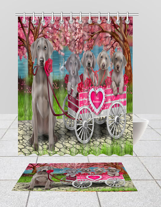 I Love Weimaraner Dogs in a Cart Bath Mat and Shower Curtain Combo