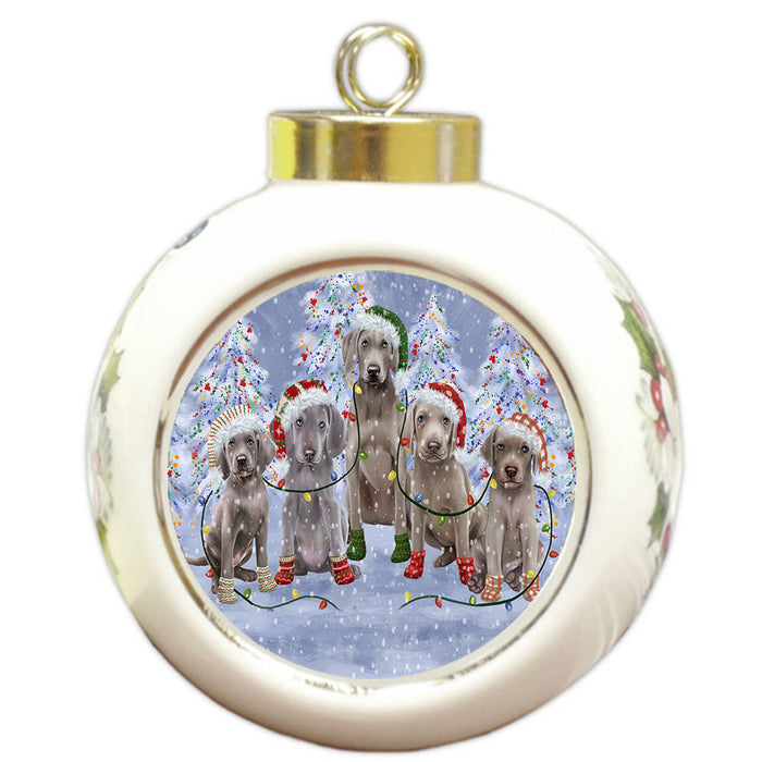 Christmas Lights and Weimaraner Dogs Round Ball Christmas Ornament Pet Decorative Hanging Ornaments for Christmas X-mas Tree Decorations - 3" Round Ceramic Ornament